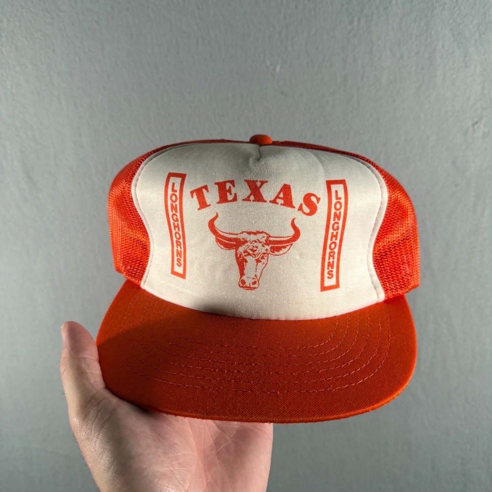 Vintage Texas Longhorns Trucker Hat Burnt Orange White Snapback Mesh Cap Mens